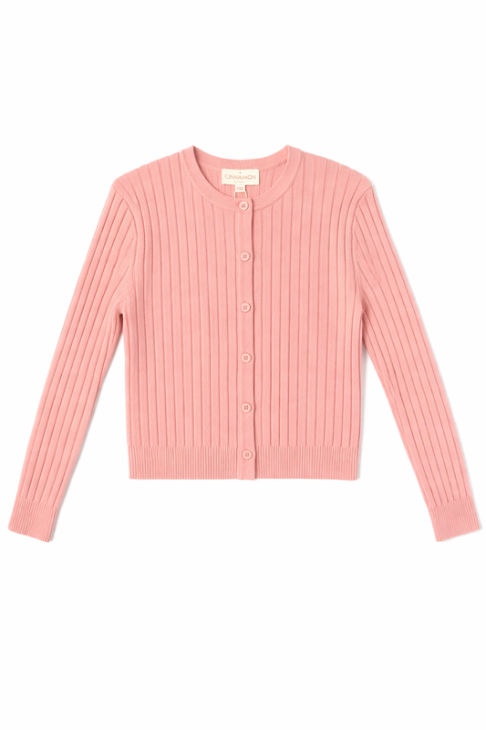 CINNAMON RIBBED CROPPED CARDI