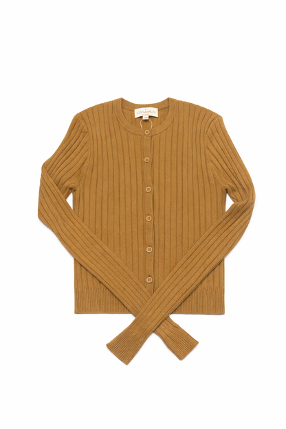 CINNAMON RIBBED CROPPED CARDI