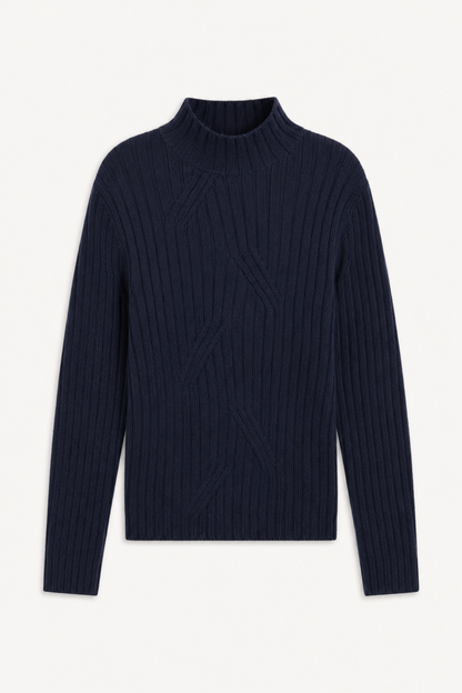 RIB DESIGN KNIT MOCK NECK TOP
