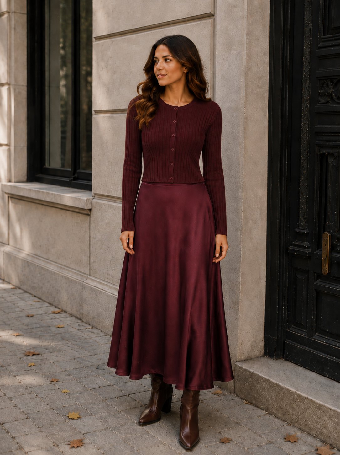 POINT SATIN A-LINE SLIP SKIRT