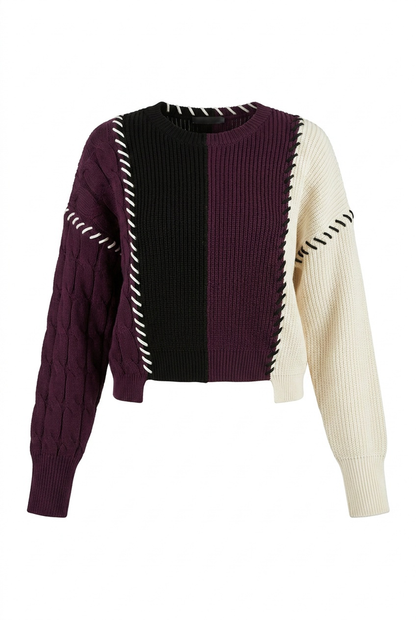 LADIES COLOR BLOCKED PATCH LOOK SWEATER