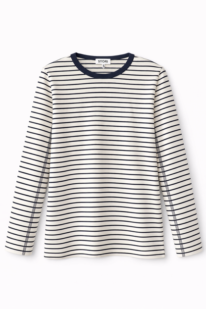 STRIPED SEAMED DETAILED TEE