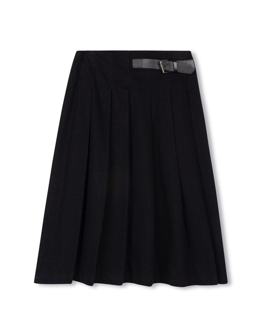 DENIM BUCKLE PLEATED SKIRT
