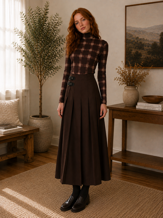 MESH PLAID TURTLENECK