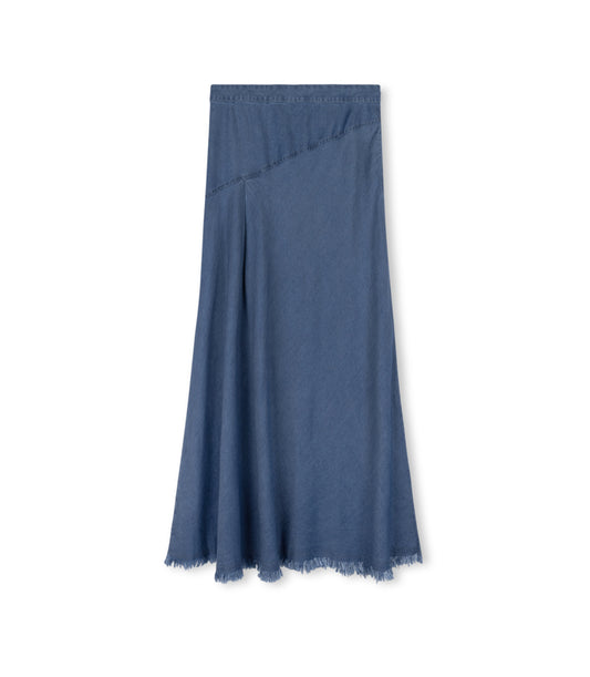 DENIM ANGLED SEAM MAXI SKIRT