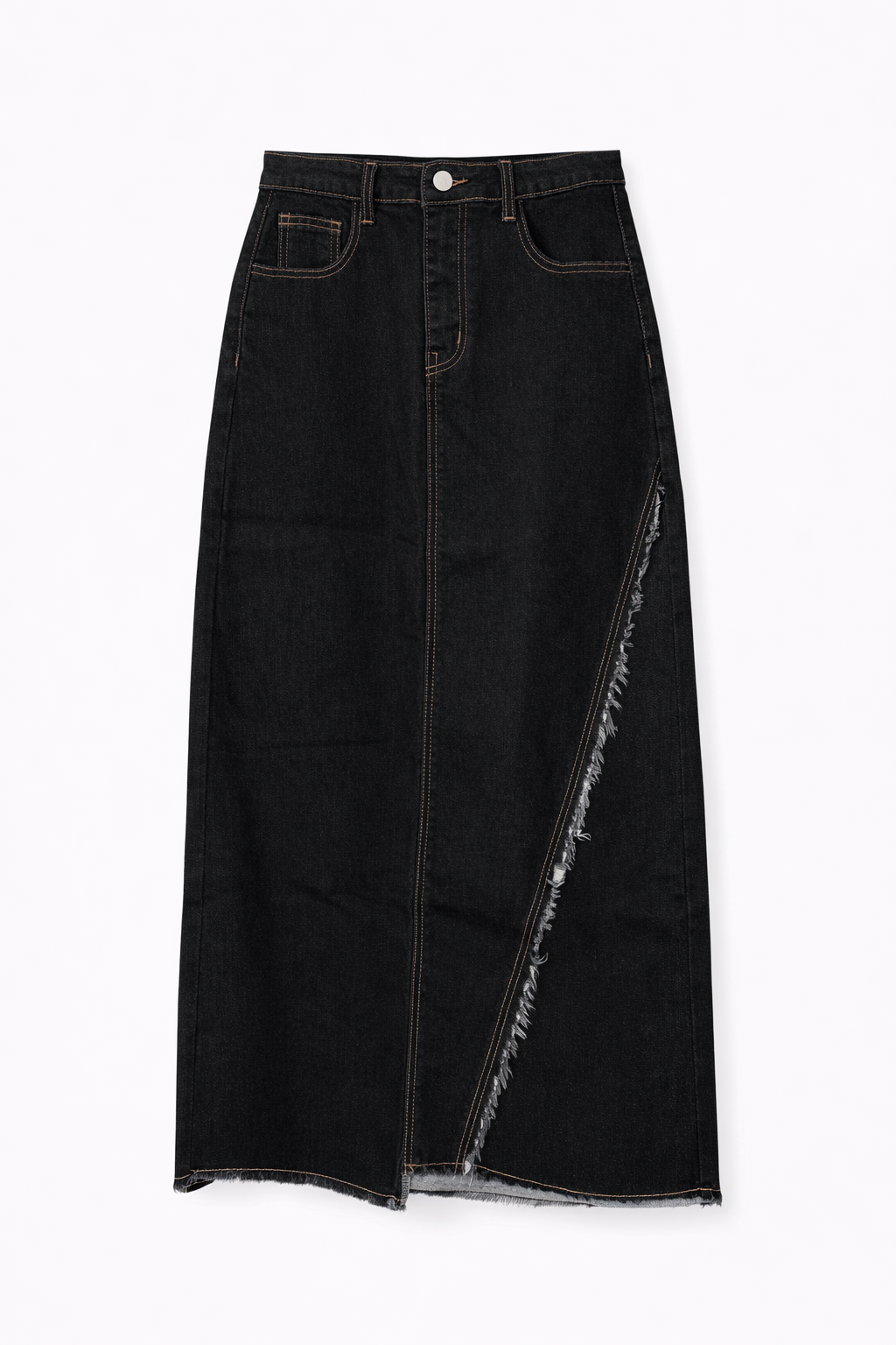 SIDE FRAYED DENIM SKIRT
