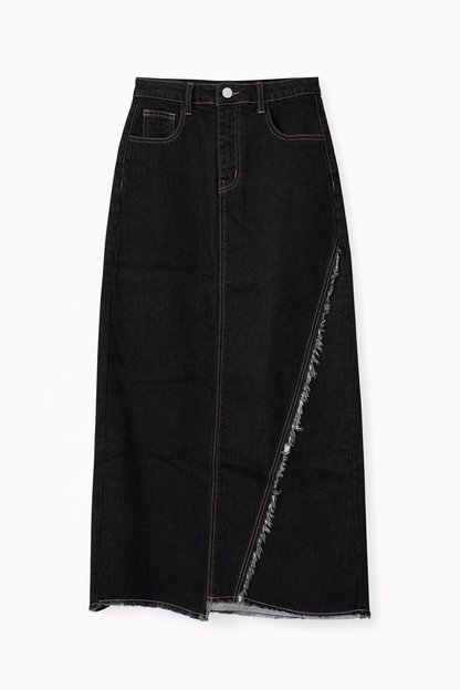 SIDE FRAYED DENIM SKIRT