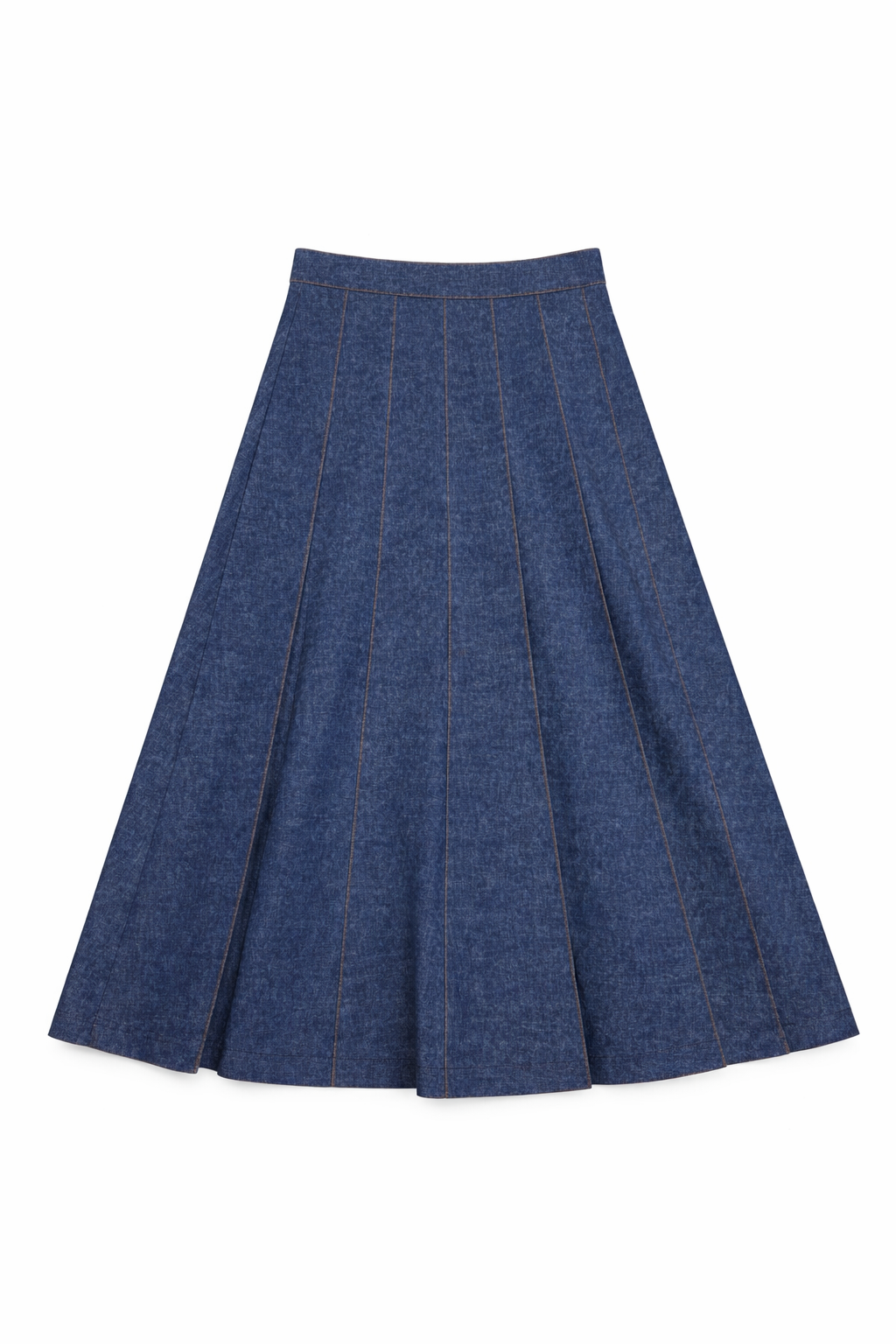 PLEATED STRETCH DENIM SKIRT