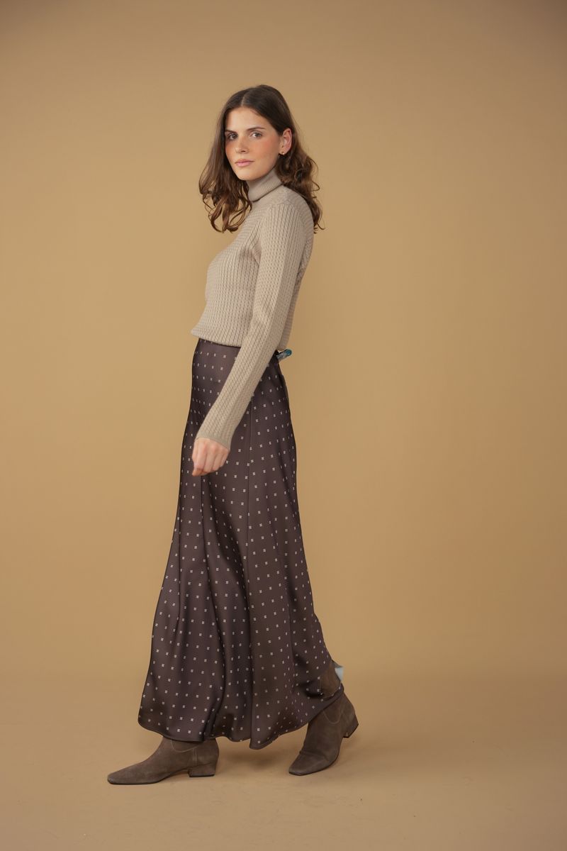 POINT PRINTED SATIN A-LINE SLIP SKIRT