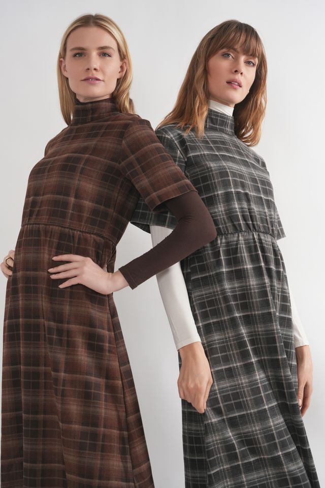 WOOL PLAID MIDI DRESS