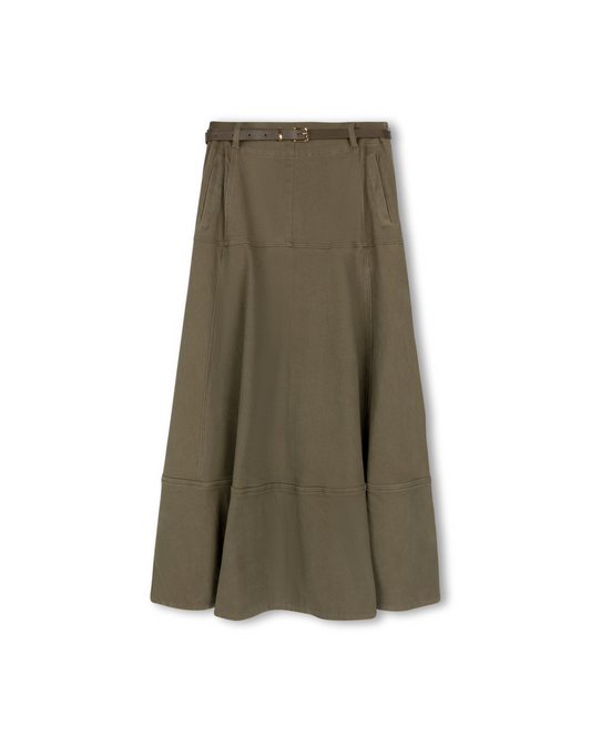 DROP SEAM PANELED DENIM SKIRT