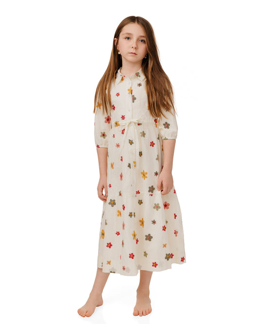 IVORY EMBROIDERED MIDI DRESS