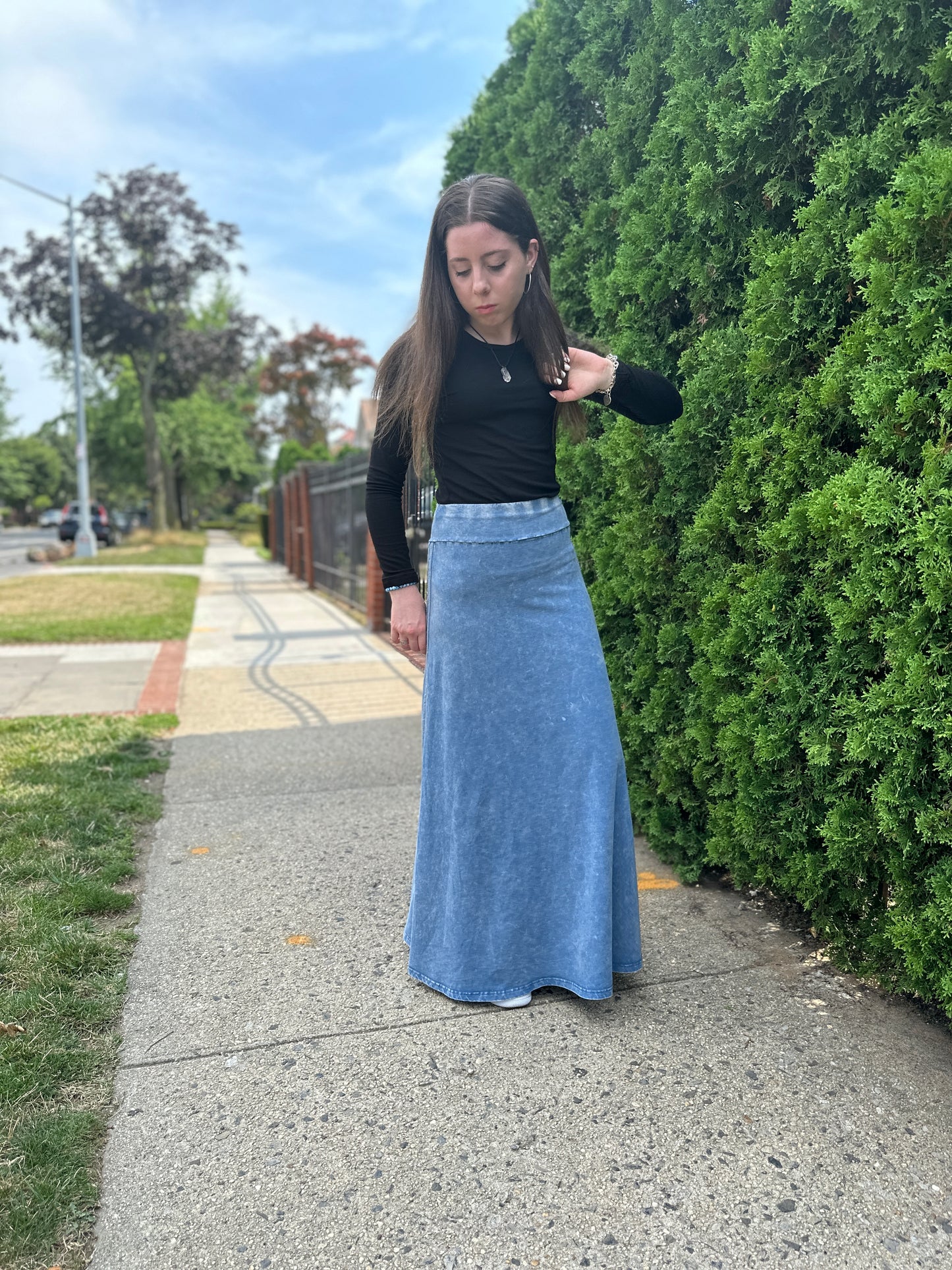 DENIM STRIPE  SKIRT