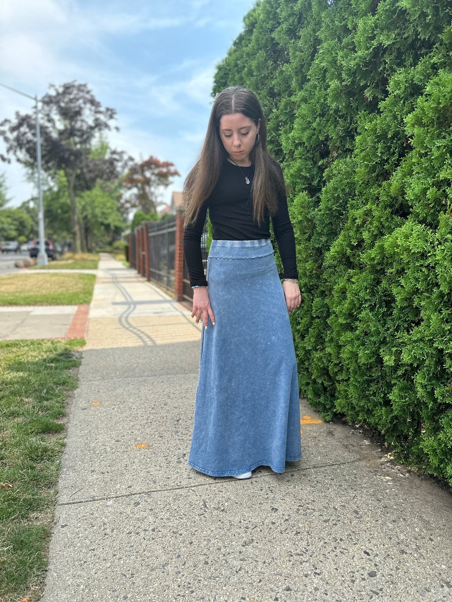 DENIM STRIPE  SKIRT