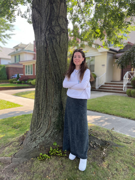 Long Wash Ribbed Skirt with Panels