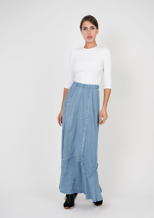 LADIES DENIM ASYMMETRICAL FRINGE SKIRT