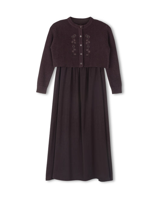 MAXI ROBE  WITH EMBROIDERED CARDIGAN