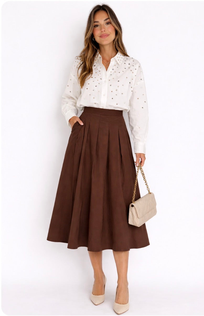 COTTON MIDI PLEATED SKIRT