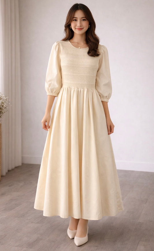 KNIT BODY WOVEN SLEEVES AND BOTTOM DRESS