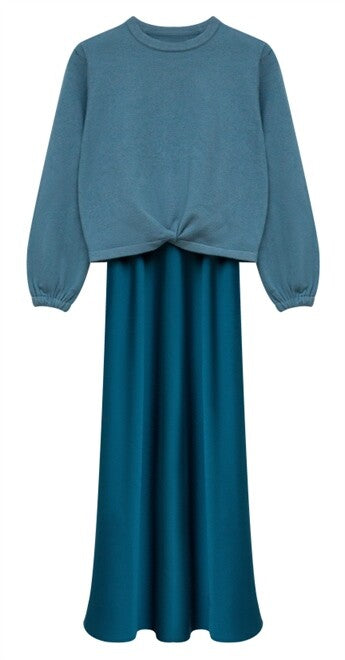 KNIT TWIST SWEATER AND SILK JUMPER