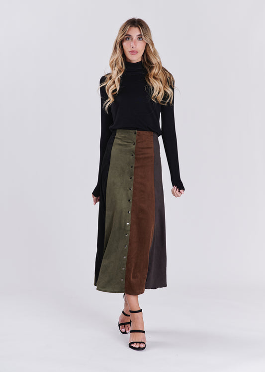 SUEDE BLOCKED SKIRT