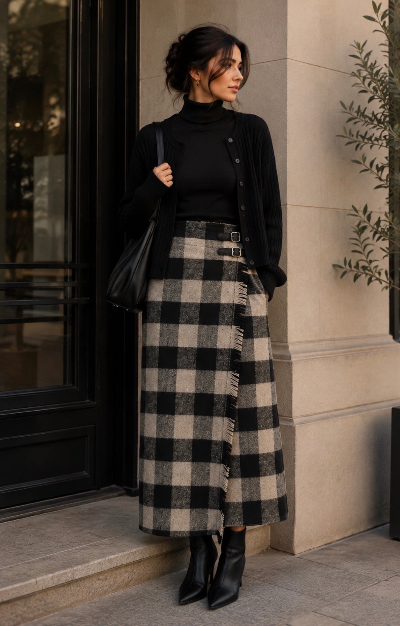 WRAP PLAID SKIRT