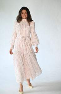 RUCHED SLEEVE FLORAL MAXI DRESS