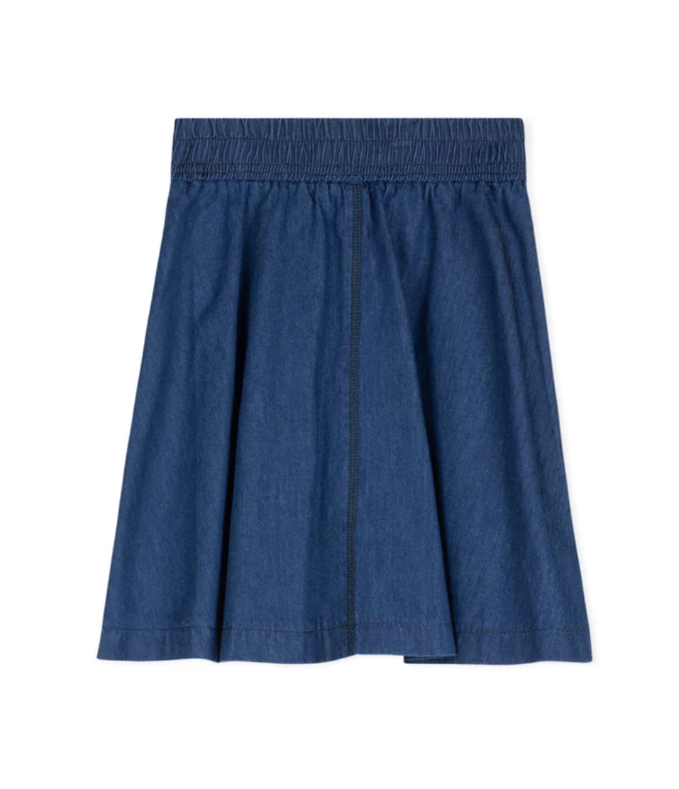 CHAMBRAY DENIM FLARE SKIRT