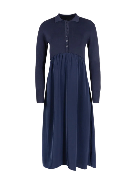 CONTRAST FABRIC NAVY ALINE DRESS