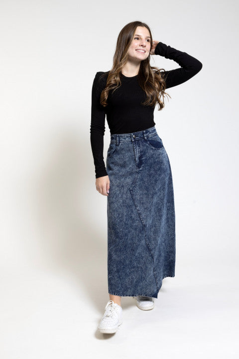 DARK BLUE WASH DENIM SKIRT