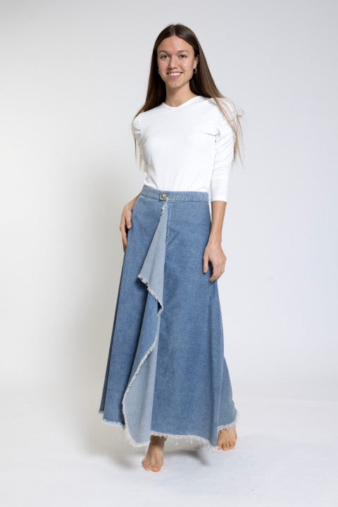 DENIM FRONT RUFFLE SKIRT