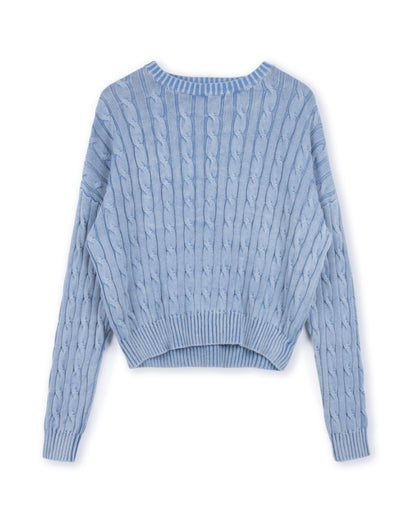 Frayed Edged Cable Knit Sweater