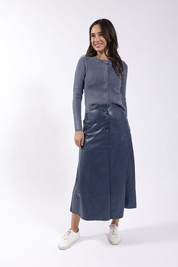 BUTTON FRONT LEATHER SKIRT