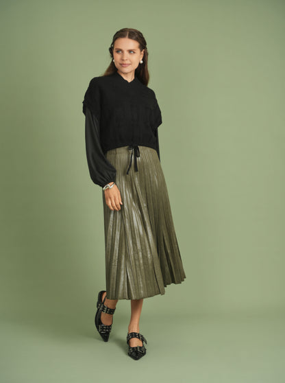 LEATHER CRINKLE PLEATED SKIRT