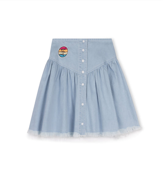 FRAYED HEM PATCH SKIRT