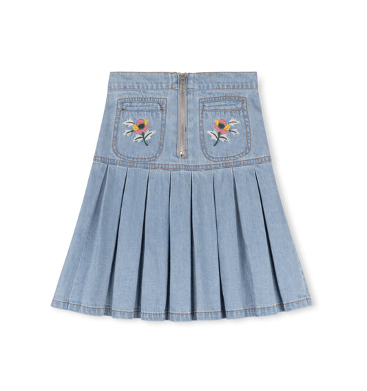 FLOWER EMBROIDERED POCKET DETAIL SKIRT