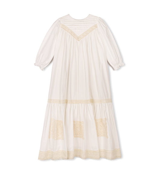 LINEN PLEATED CREAM DRESS