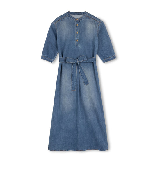 DENIM MIDI BELTED DRESS