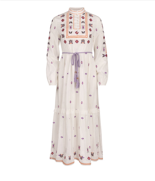 EMBROIDERED GAUZE MIDI DRESS