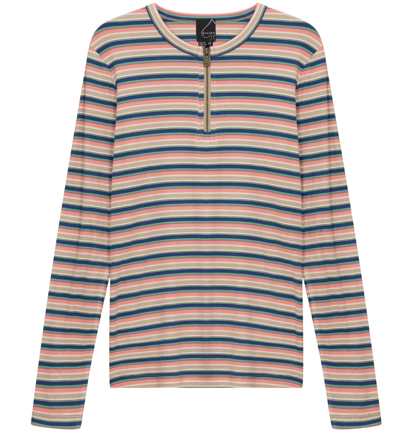 LADIES RIBBED STRIPED HENLEY TEE