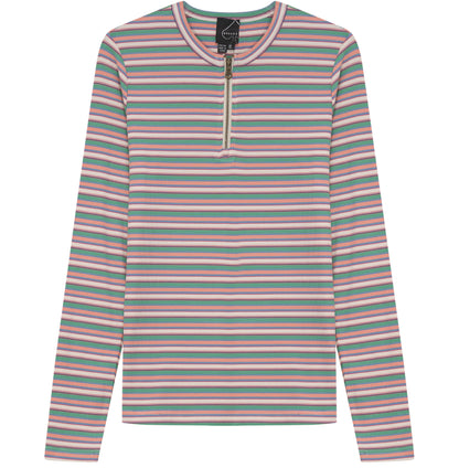 LADIES RIBBED STRIPED HENLEY TEE