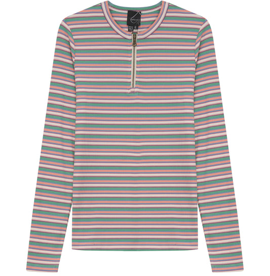 LADIES RIBBED STRIPED HENLEY TEE