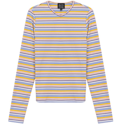 LADIES STRIPED V NECK TEE