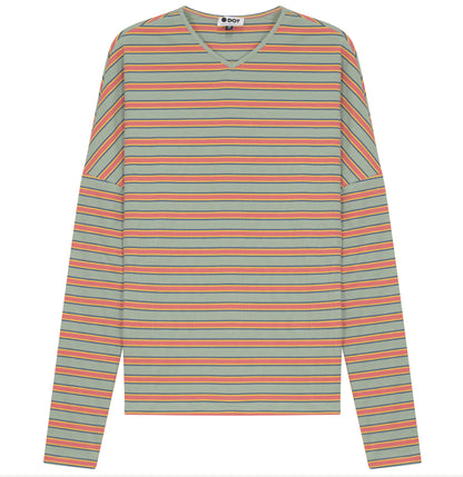 LADIES V NECK DOLMAN STRIPED TEE