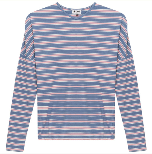 LADIES V NECK DOLMAN STRIPED TEE