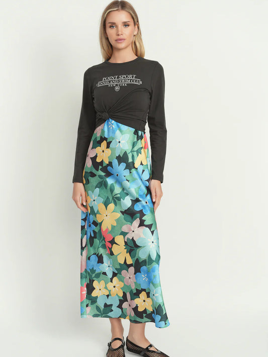 POINT SATIN STRAIGHT SLIP DRESS