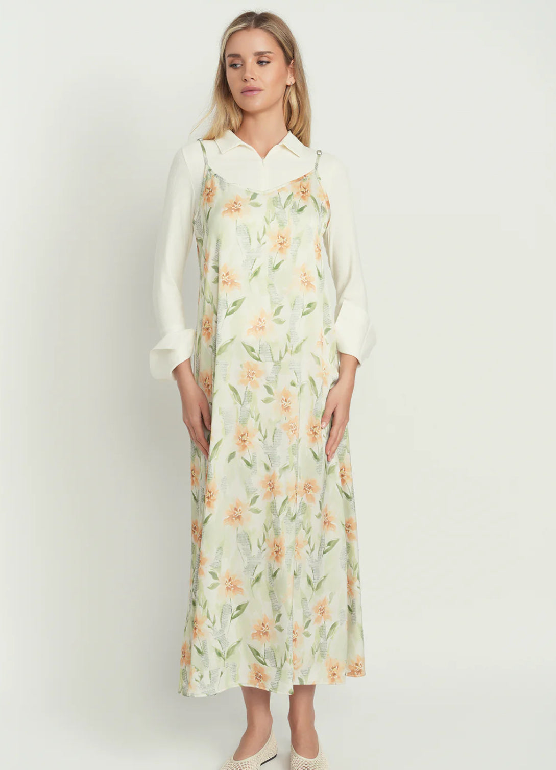 POINT SATIN A-LINE SLIP DRESS PRINTS