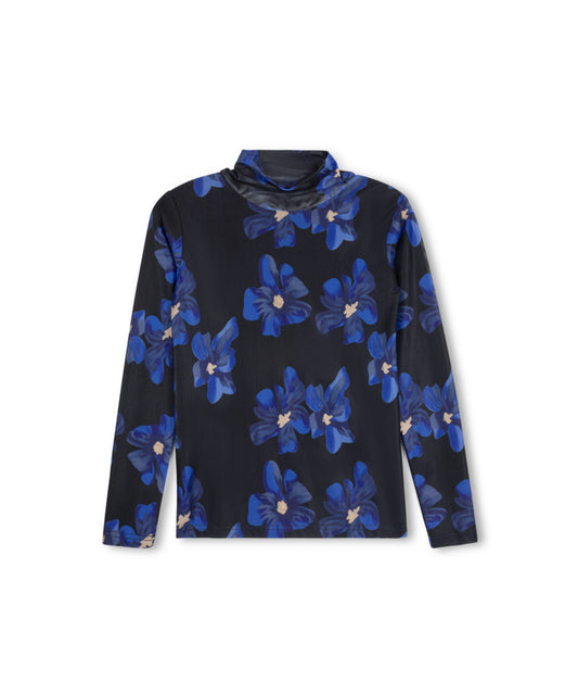 PAINTED FLOWER MESH TURTLENECK