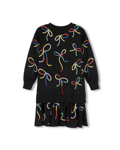 COLORFUL BOW SWEATSHIRT DRESS