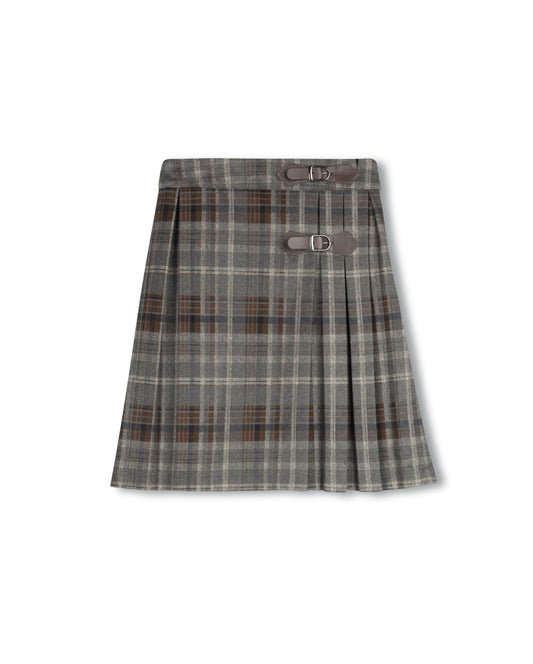 KATIE WOOL PLAID BUCKLE  SKIRT